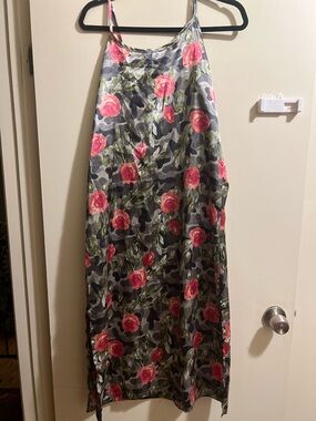 Joan Vass Pink Rose Camo Maxi Slip Dress